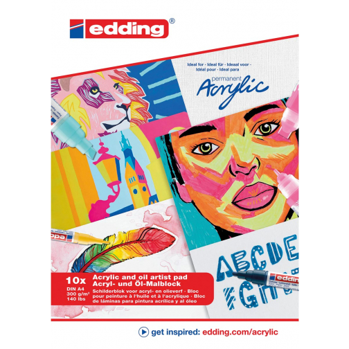 Edding e-30010 bloc de peinture acrylique et à l'huile, 10 feuilles, blanc, A4