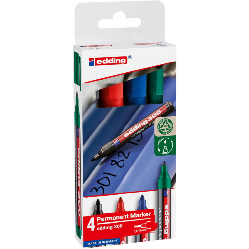 Edding marqueur permanent 300, couleurs assorties, blister de 4 pièces