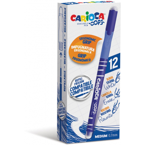Carioca stylo bille Oops, medium, effaçable, boîte de 12 pièces, bleu