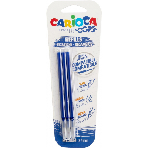 Carioca Oops recharge, medium, bleu, blister de 3 pièces