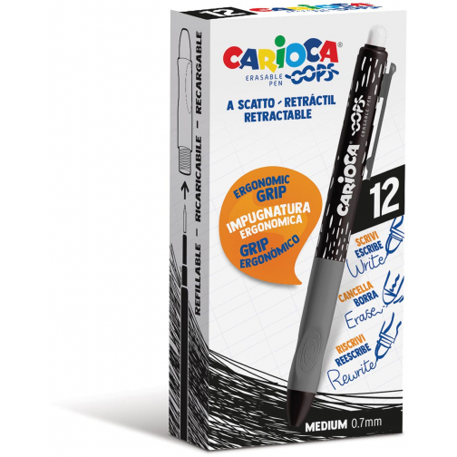 Carioca roller gel Oops, medium, effaçable, boîte de 12 pièces, noir