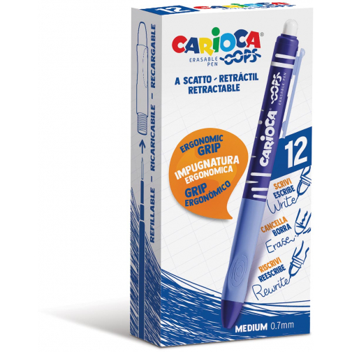 Carioca roller gel Oops, medium, effaçable, boîte de 12 pièces, bleu