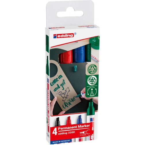 Edding marqueur permanent E-3300, couleurs assorties, blister de 4 pièces