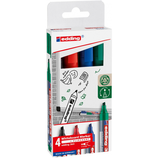 Edding marqueur pour tableaux blancs E-363, couleurs assorties, blister de 4 pièces