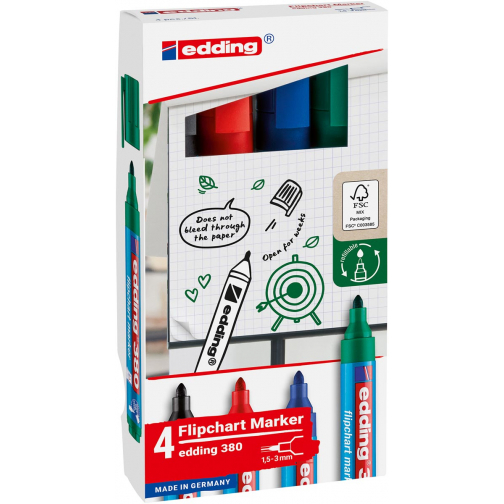 Edding marqueur pour tableaux de conférence E-380, couleurs assorties, blister de 4 pièces