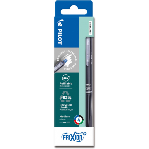 Pilot FriXion Ball Plus roller, moyen, couleurs assorties, étui de 4 pièces