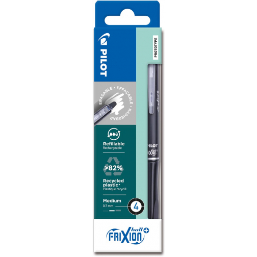 Pilot FriXion Ball Plus roller, moyen, noir, étui de 4 pièces