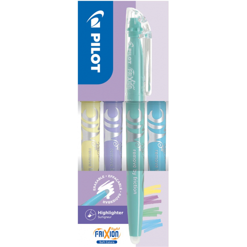 Pilot FriXion Light surligneur Soft, boîte de 4 pièces: jaune, violet, vert, bleu