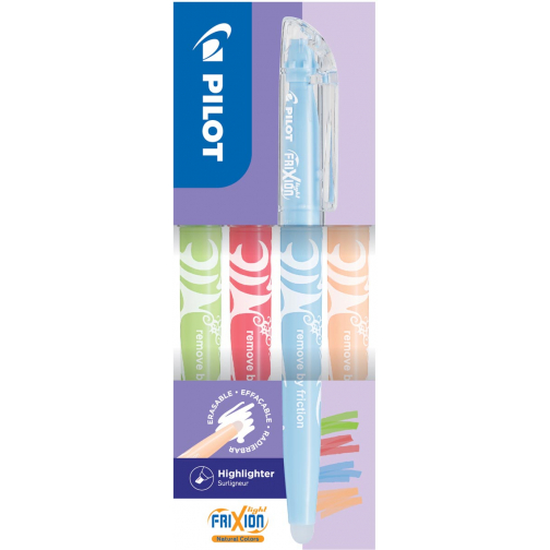 Pilot FriXion Light surligneur Natural, boîte de 4 pièces: vert clair, rouge, bleu clair, orange clair