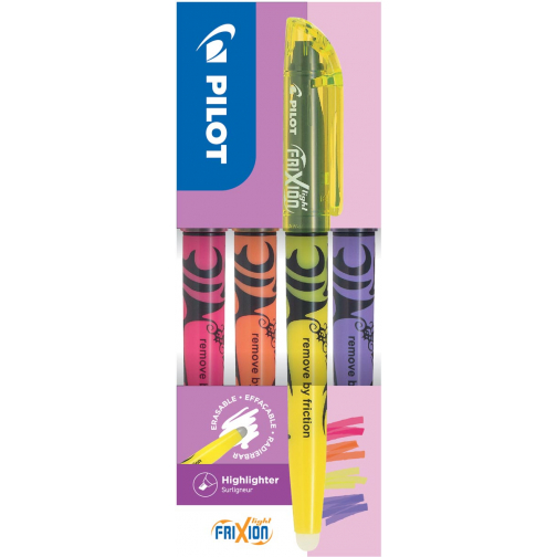 Pilot FriXion Light surligneur, boîte de 4 pièces: rose, orange, jaune, violet