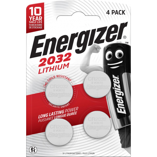 Energizer piles bouton lithium, CR2032, blister 4 pièces