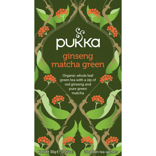 Pukka thé bio, Ginseng Matcha Green, paquet de 20 pièces