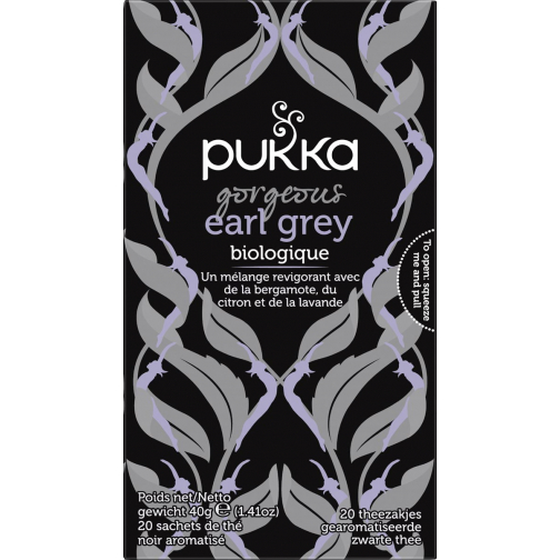 Pukka thé bio, Gorgeous Earl Grey, paquet de 20 pièces