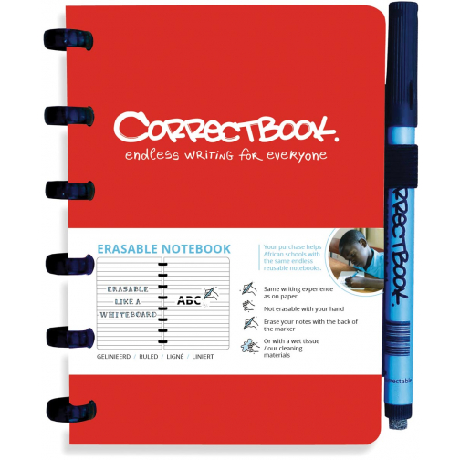 Correctbook A6 Original: cahier effaçable / réutilisable, ligné, Horizon Red (rouge)