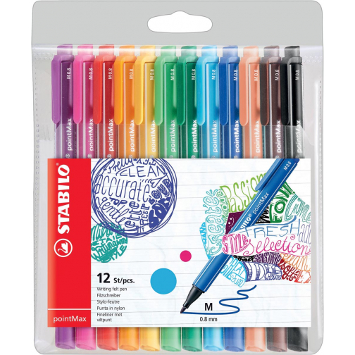 STABILO pointMax stylo feutre, étui de 12 pièces en couleurs assorties
