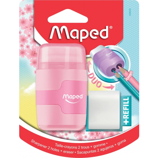 Maped taille-crayon + gomme Connect Soft Touch, couleur pastel, sous blister