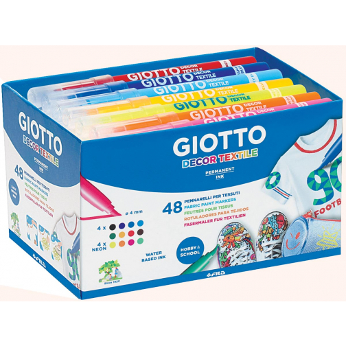 Giotto Decor Textile feutres textile, paquet d'école de 48 pièces en couleurs assorties