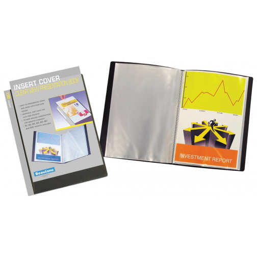Beautone protège documents personnalisable, A4, 100 pochettes, noir