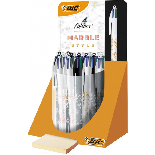 Bic 4 Colours Marble stylo bille 4 couleurs, moyen, 4 couleurs d'encre classique, présentoir de 30 pièces