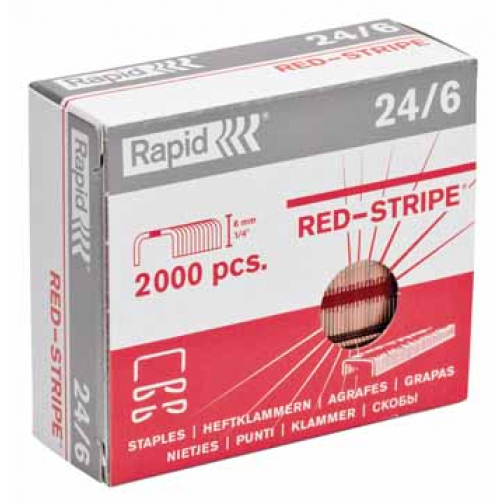Rapid Agrafes 24/6, Red Stripe, cuivrées, boîte de 2.000 agrafes