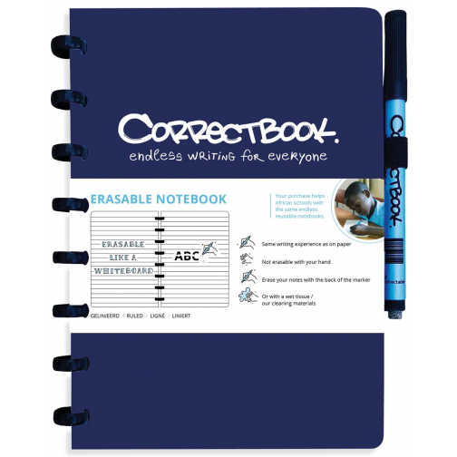 Correctbook A5 Original: cahier effaçable / réutilisable, ligné, Midnight Blue (bleu marine)
