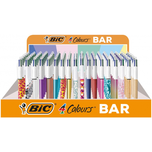 BIC 4 Colours Bar stylo bille 4 couleurs, moyen, 4 couleurs d'encre classique, présentoir de 216 pièces,