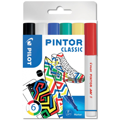 Pilot Pintor Classic marqueur, fine, blister de 6 pièces en couleurs assorties