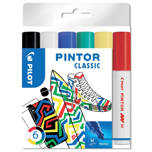 Pilot Pintor Classic marqueur, moyen, blister de 6 pièces en couleurs assorties
