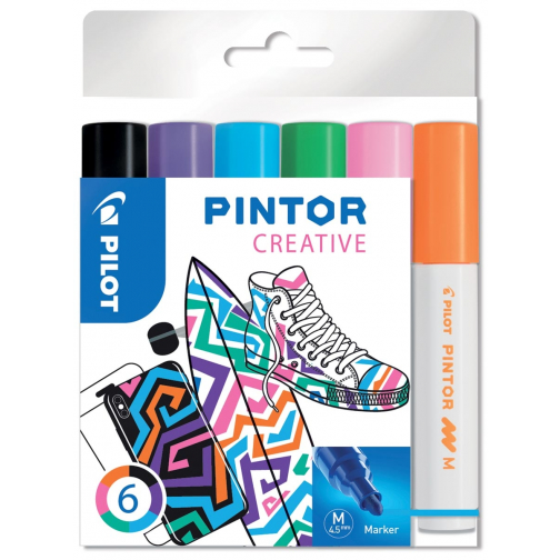 Pilot Pintor Creativ marqueur, moyen, blister de 6 pièces en couleurs assorties