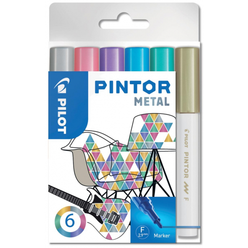 Pilot Pintor Metal marqueur, fine, blister de 6 pièces en couleurs assorties