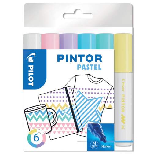 Pilot Pintor Pastel marqueur, moyen, blister de 6 pièces en couleurs assorties