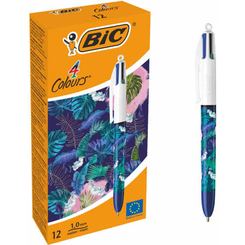 Bic 4 Colours Tie&Dye stylo bille, moyen, boîte de 12 pièces