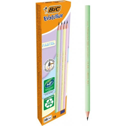Bic crayon graphite Evolution Pastel HB, boîte de 12 pièces, assorti