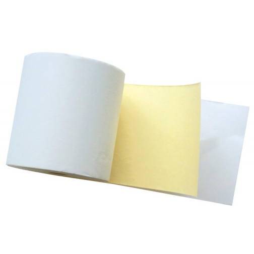 Bobine à 2 plis ft 57 mm, diamètre +-65 mm, mandrin 12 mm, longueur 25m, couleur blanc-jaune