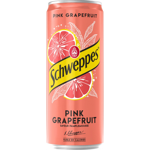 Schweppes Pink grapefruit, sleek canette de 33 cl, paquet de 24 pièces