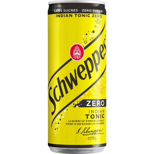 Schweppes Indian Tonic Zero, boisson rafraîchissante, canette de 33 cl, paquet de 24 pièces