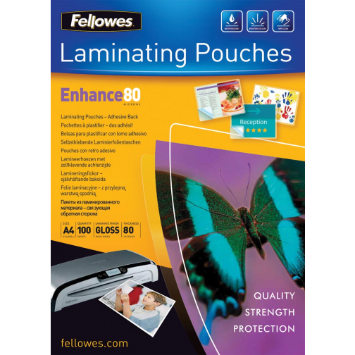 Fellowes pochette à plastifier Enhance80 auto-adhésif ft A4, 160 microns (2 x 80 microns), paquet de 100