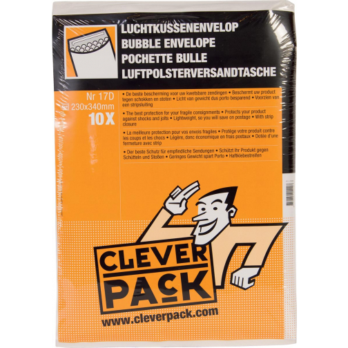 Cleverpack enveloppes à bulles d'air, ft 230 x 340 mm, avec bande adhésive, blanc, paquet de 10 pièces