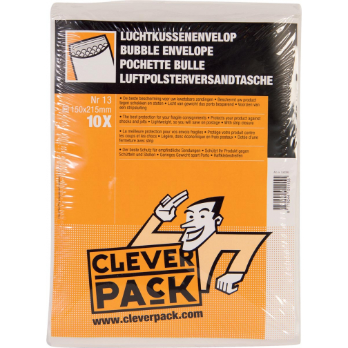 Cleverpack enveloppes à bulles d'air, ft 150 x 215 mm, avec bande adhésive, blanc, paquet de 10 pièces