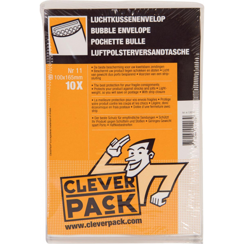 Cleverpack enveloppes à bulles d'air, ft 100 x 165 mm, avec bande adhésive, blanc, paquet de 10 pièces