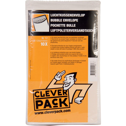 Cleverpack enveloppes à bulles d'air, ft 120 x 215 mm, avec bande adhésive, blanc, paquet de 10 pièces