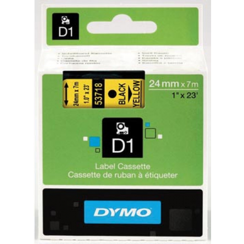 Dymo D1 ruban permanente polyester 24 mm, noir sur jaune