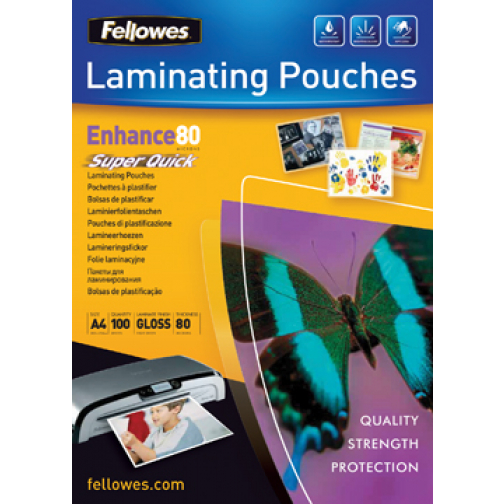 Fellowes Super Quick pochette à plastifier Enhance80 ft A4, 160 microns (2 x 80 microns), paquet de 100