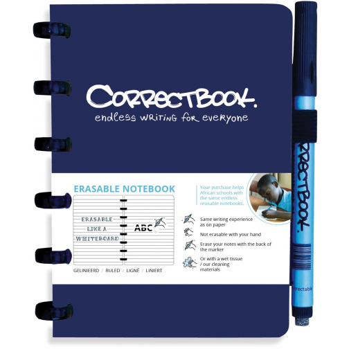 Correctbook A6 Original: cahier effaçable / réutilisable, gelijnd, Midnight Blue (bleu marine)