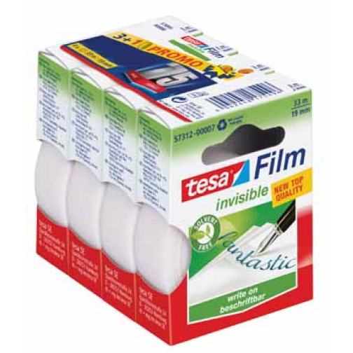 Tesafilm Invisible, ft 33 m x 19 mm, blister de 3 + 1 rouleau gratuit