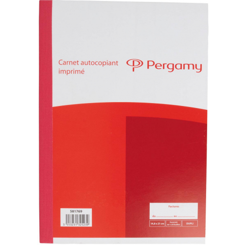 Pergamy orderbook, avec l'impression Facture, autocopiant, duplicate, 2 x 50 feuilles, format 14,8 x 21 c