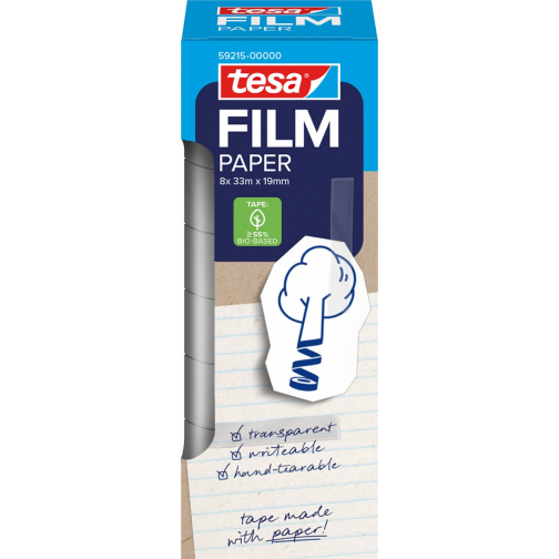 Tesafilm ruban adhésif papier, ft 19 mm x 33 m, transparant, boîte de 8 pièces
