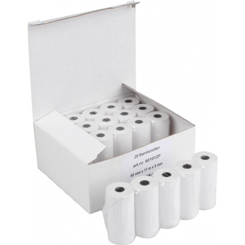 Bobine thermique ft 60 mm, mandrin 8 mm, longueur 11 m, paquet de 20 rouleaux