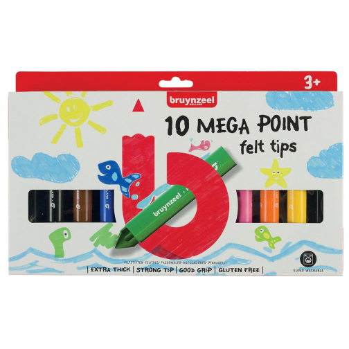 Bruynzeel Kids feutres Mega Point, blister de 10 couleurs assorties