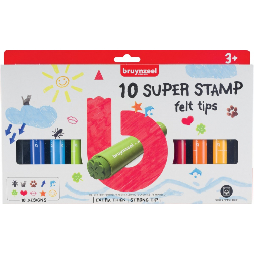 Bruynzeel Kids feutres Super Stamp, étui de 10 pièces en couleurs assorties